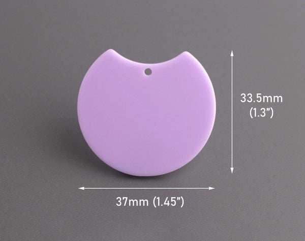 2 Light Purple Half Circle Pendants, Pastel Kawaii Colors, Half Moon Shape, Acrylic Plastic, 37 x 33.5mm