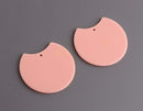 2 Peach Half Circle Pendants, Coral Pink and Orange, Acrylic Plastic, 37 x 33.5mm