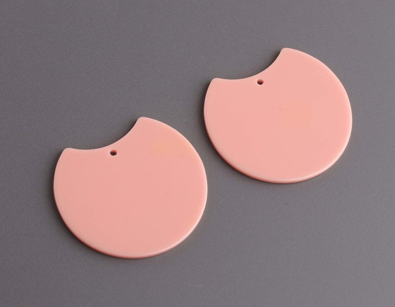 2 Peach Half Circle Pendants, Coral Pink and Orange, Acrylic Plastic, 37 x 33.5mm