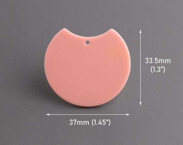 2 Peach Half Circle Pendants, Coral Pink and Orange, Acrylic Plastic, 37 x 33.5mm