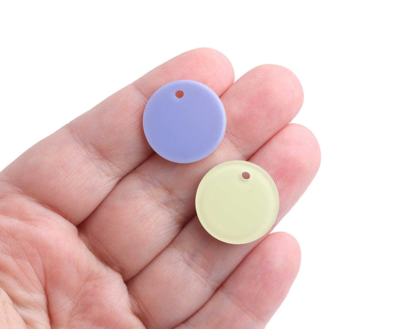 4 Small Circle Charms in Yellow and Blue Purple, Two Sided, Flat Round Discs, Cellulose Acetate, 20mm
