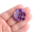 2 Purple Flower Petal Charms, Holographic and Iridescent Colors, Oval Shape, Cellulose Acetate, 30 x 28.5mm