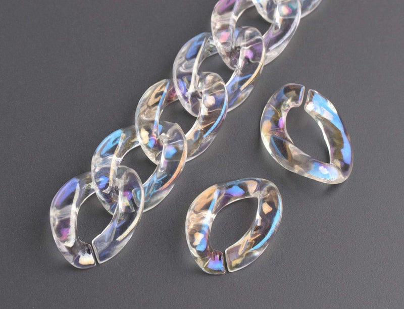 1ft Opal Clear Acrylic Chain Links, 23mm, Iridescent, Miami Cuban Link Necklaces