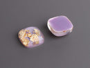 4 Light Purple Cabochons with Gold Foil Leaf Flakes, Resin and Holographic Glitter, 19.5 x 19.5mm