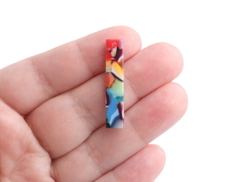 4 Simple Bar Charms in Colorful Rainbow, Cellulose Acetate, 34 x 6.75mm
