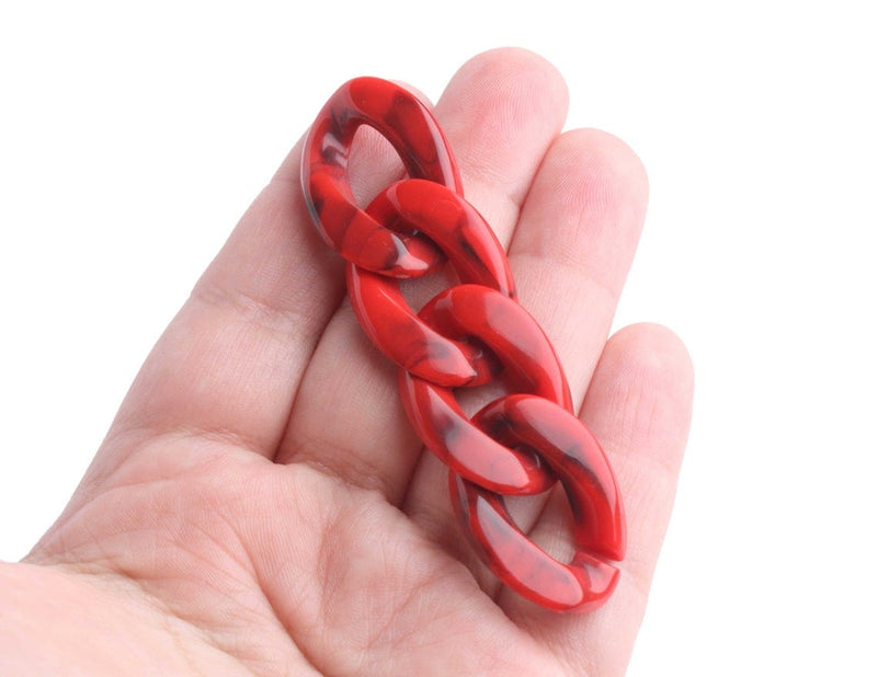 1ft Imperial Red Acrylic Chain Links, 29mm, Marble, Chunky Curb Chain