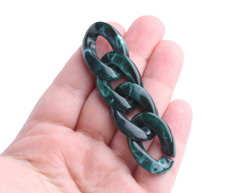 1ft Forest Green Acrylic Chain Links, 29mm, Dark Green Marble, For Cuban Link Necklaces