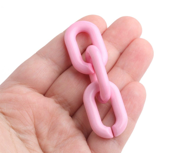 1ft Baby Pink Acrylic Chain Links, 31mm, Opaque Colored, For Pastel Necklaces