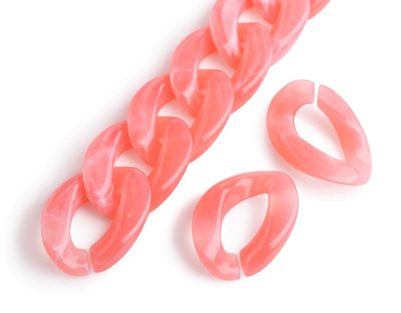 1ft Natural Pink Acrylic Chain Links, 29mm, Marble, For Making Budget Crafts