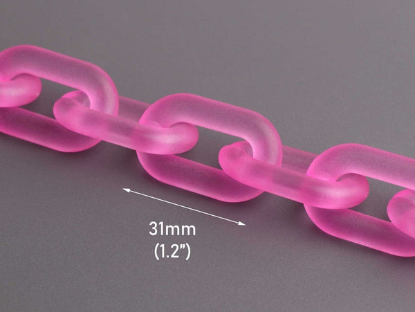 1ft Frosted Hot Pink Chain Links, 31mm, Matte, Japan Fashion, For Gyaru Necklaces
