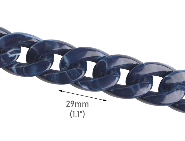 1ft Large Navy Blue Acrylic Chain Links, 29mm, For Decorative Handbag Straps