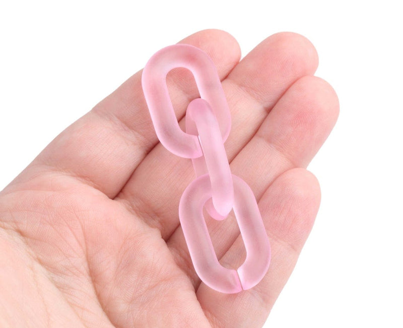 1ft Frosted Ballet Pink Chain Links, 31mm, Matte Acrylic, Chunky Oval Cable