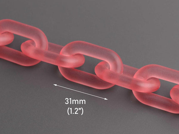1ft Frosted Red Acrylic Chain Links, 31mm, Paperclip, For Earring Connectors