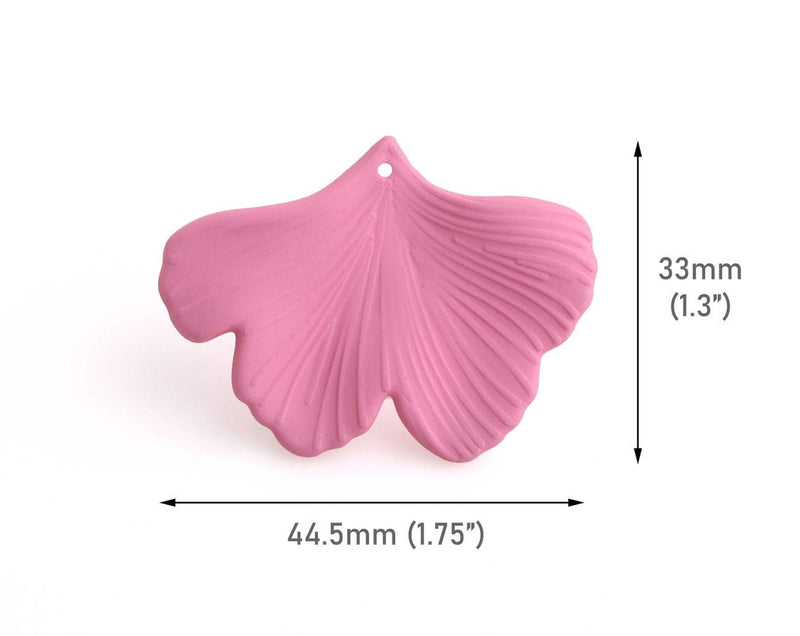 2 Matte Pink Ginkgo Leaf Charms, Cute Kawaii Pastel Colors, Acrylic, 44.5 x 33mm