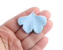 2 Light Blue Gingko Leaf Charms, Whale Tail Pendant, Matte Acrylic, 44.5 x 33mm