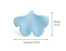 2 Light Blue Gingko Leaf Charms, Whale Tail Pendant, Matte Acrylic, 44.5 x 33mm