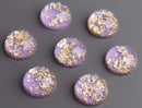4 Round Purple Cabochons with Gold Foil Flakes, High Dome, Resin and Holographic Glitter, 20mm