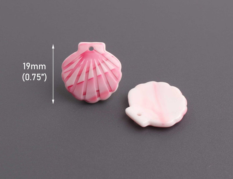 4 Tiny Seashell Charms in Pink and White, Sunrise Shell, Marble Acrylic, 19 x 18.5mm