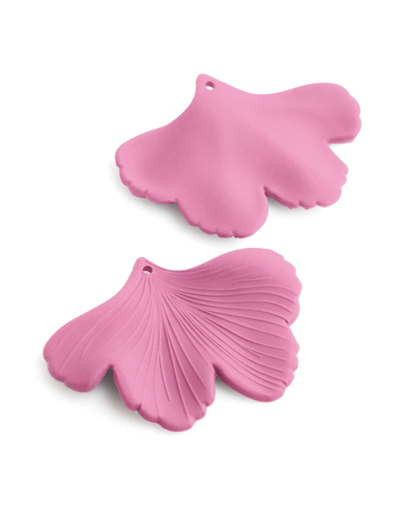 2 Matte Pink Ginkgo Leaf Charms, Cute Kawaii Pastel Colors, Acrylic, 44.5 x 33mm