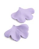 2 Light Purple Ginkgo Leaf Charms, Wavy Textured Beads, Matte Acrylic, 44.5 x 33mm