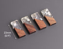 4 Short Bar Charms in Wood and Resin, Silver Leaf Foil Flakes, Clear Resin and Real Wood, 23 x 8.5mm