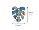 2 Monstera Charms in Blue and Gold Marble, Palm Tree Leaf Shape, Acrylic, 28 x 25mm