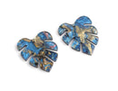 2 Monstera Charms in Blue and Gold Marble, Palm Tree Leaf Shape, Acrylic, 28 x 25mm