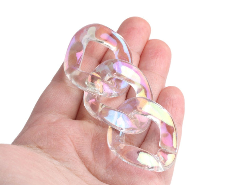1ft Large Opal Clear Acrylic Chain Links, 40mm, Iridescent, Cute Kawaii, Jewelry Findings