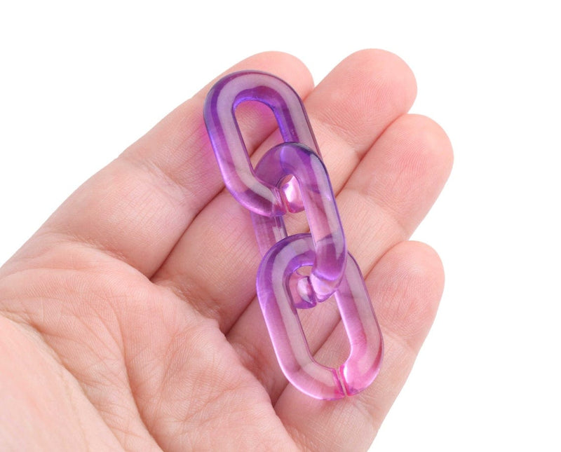 1ft Ombre Clear and Purple Chain Links, 31mm, Transparent Acrylic, Two Tone Gradients