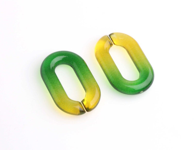 1ft Ombre Green and Yellow Acrylic Chain Links, 31mm, Transparent, Two Tone Gradients