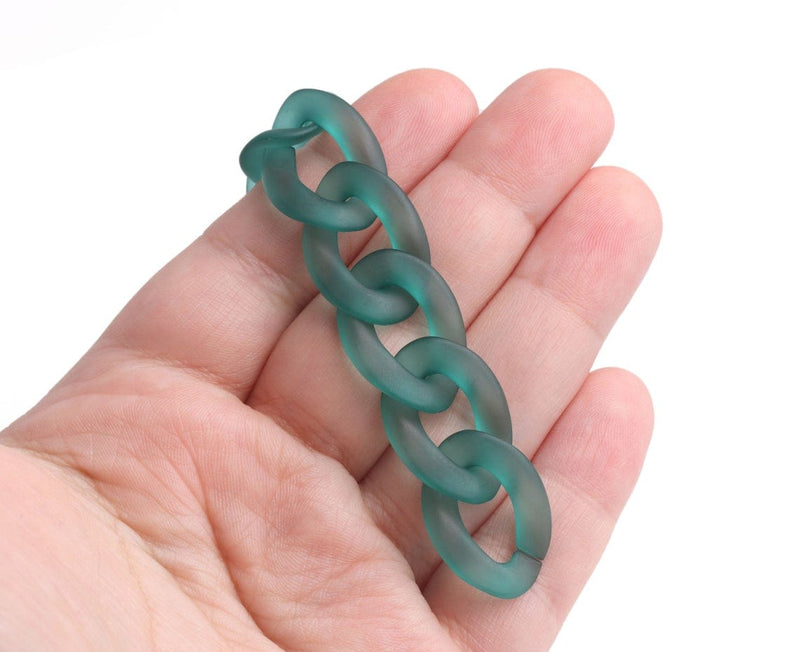 1ft Frosted Pine Green Chain Links, 23mm, Matte Acrylic, For Jewelry Supply
