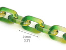1ft Ombre Green and Yellow Acrylic Chain Links, 31mm, Transparent, Two Tone Gradients
