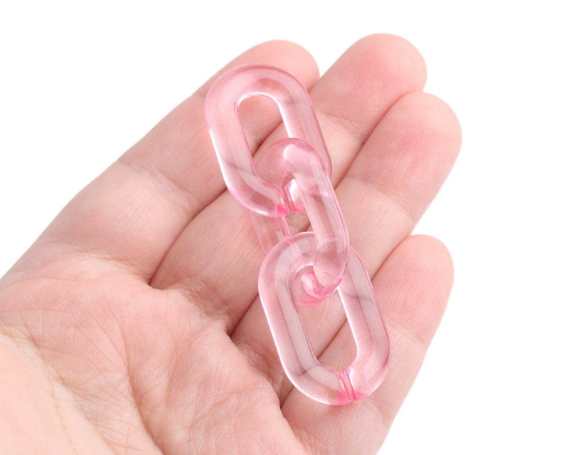 1ft Ballet Pink Chain Links, 31mm, Glassy Transparent, For Chunky Bracelets