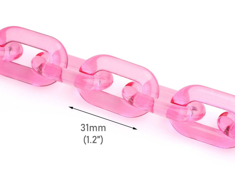 1ft Hot Pink Chain Links, 31mm, Transparent Acrylic, Japan Fashion Gyaru