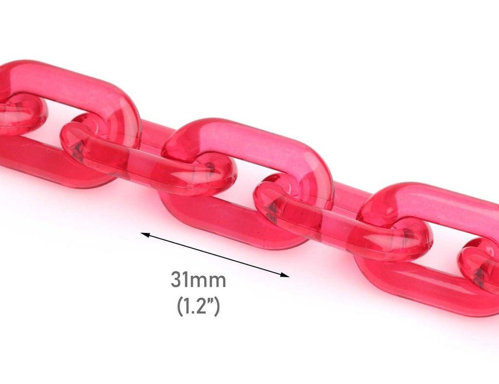 Acrylic Chain Links in Oval Shape | Chunky Open Links | Plastic Jewelry  Supplies | Colourful Handbag Chain DIY (10 pcs / Transparent Red / 14mm x