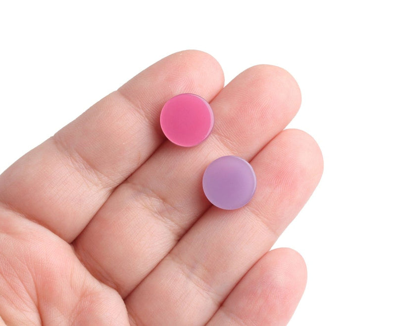 4 Pink and Purple Cabochons, Resin Flatbacks with No Holes, Stud Earring Blanks, Acetate Plastic, 12mm