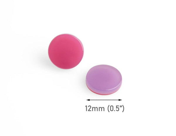 4 Pink and Purple Cabochons, Resin Flatbacks with No Holes, Stud Earring Blanks, Acetate Plastic, 12mm