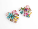 2 Pretty Leaf Charms with Vintage Flowers, Monstera Pendants, Plastic Beads, Patterned Acrylic, 28.25 x 24.5mm
