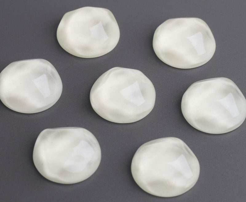 4 Wavy Cabochons in Ivory White, High Dome, Round Cabs, Resin, 20mm