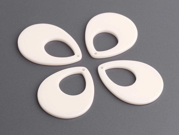 4 Bone White Teardrop Pendants, Chunky Charms for Earrings, Acrylic Plastic, 38 x 30mm