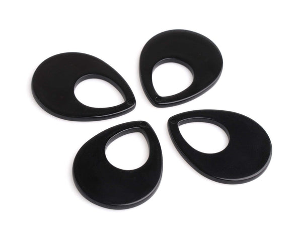 4 Black Teardrop Pendants, Lightweight Earring Drops, Acrylic Plastic, 38 x 30mm