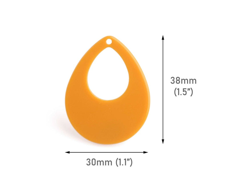 4 Butterscotch Orange Teardrop Charms, Chunky Earring Drop Pieces, Lightweight, Acrylic Plastic, 38 x 30mm