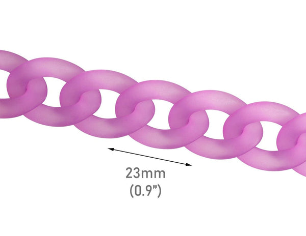 1ft Frosted Orchid Purple Acrylic Chain Links, 23mm, Curb Twists, Colorful Kawaii
