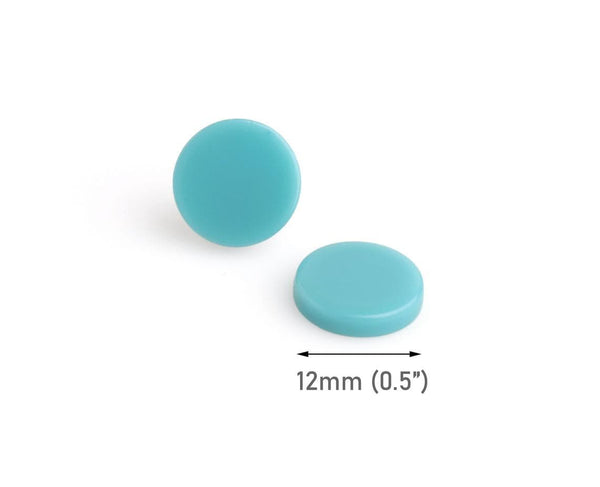 4 Turquoise Blue Cabochons, Flat Round Slice, Stud Earring Blanks, Resin Slab, Cellulose Acetate, 12mm