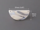 2 Cream Half Moon Connectors with 2 Holes, Ivory with Blue and Gold Flashes, Cellulose Acetate, 37 x 18mm