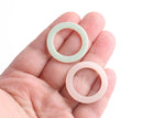 2 Round Washer Charms in Light Green and Pink, Thick Flat Ring Links, Seamless, Cellulose Acetate, 29mm