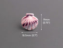 4 Tiny Seashell Charms in Purple, Pink and White, Scallop Shell Beads, Acrylic Plastic, 19 x 18.5mm