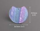 2 Large Half Circle Charms in Blue and Purple Marble, Glitter Acrylic, 36.5 x 33.5mm