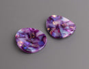 2 Purple Flower Petal Charms, Holographic and Iridescent Colors, Oval Shape, Cellulose Acetate, 30 x 28.5mm