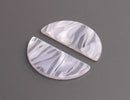 2 Half Moon Charms in Silver Tortoise Shell, Translucent Pendants, Cellulose Acetate, 37 x 18mm